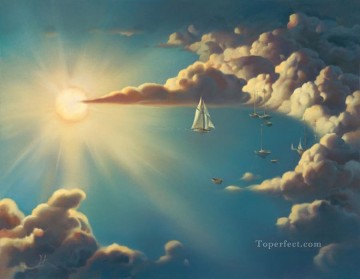 Surrealism Painting - Haven surrealism ships clouds